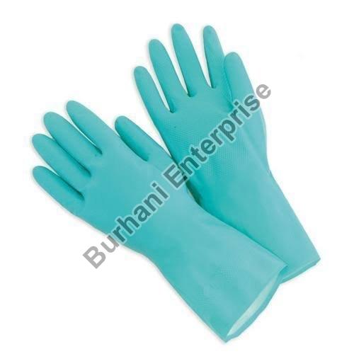 Aqua Nitrile Flock Lined Hand Gloves