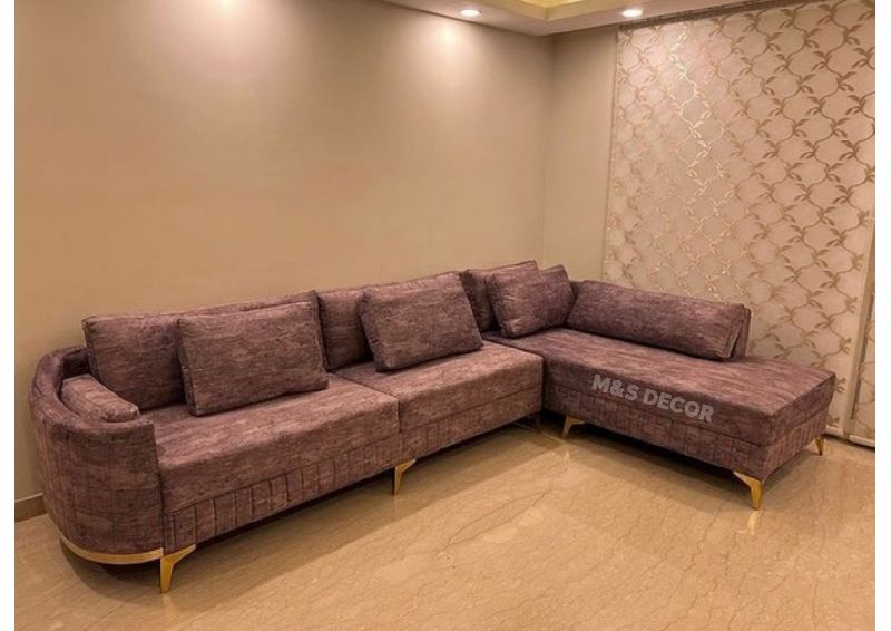 Curved Lining L Shape  Sofa Set With Golden Legs