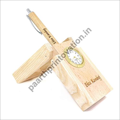 Wooden Pen Stand with Clock