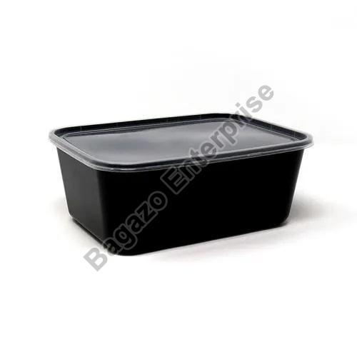 1250ml Black Rectangular Plastic Container