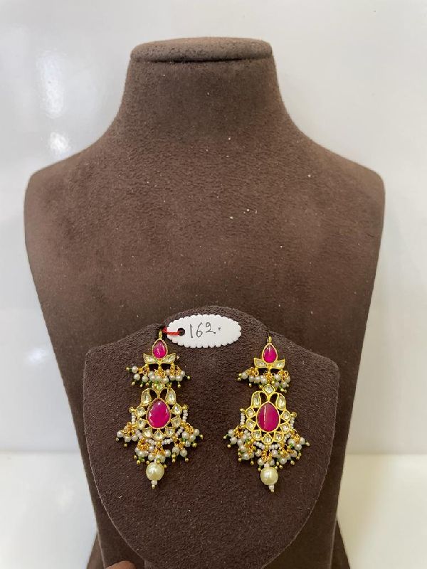 Handmade East Indian Emerald & Ruby Earrings 22K/ 18K Yellow Gold