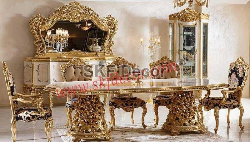 5 Seater Gold Finish Royal Dining Table Set