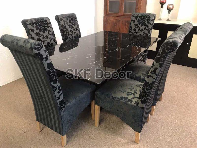Black Marble Top Dining Table Set