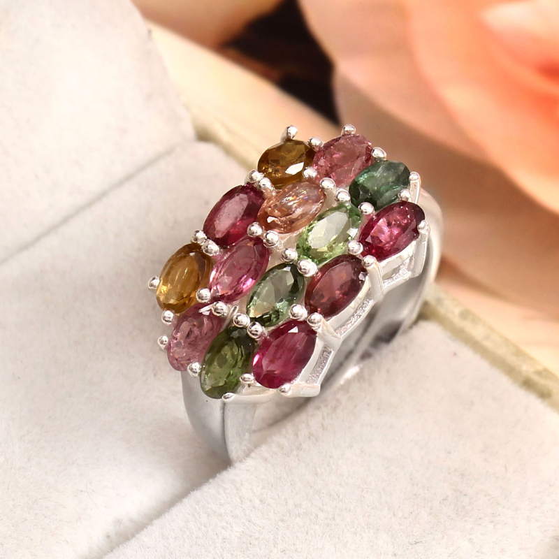 925 Sterling Silver Multi Color Tourmaline Ring
