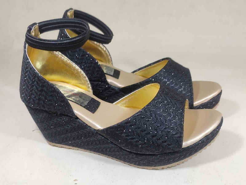 Perphy Women's Open Toe Platform Linen Slide Wedge Heel Sandals Black 8.5 :  Target