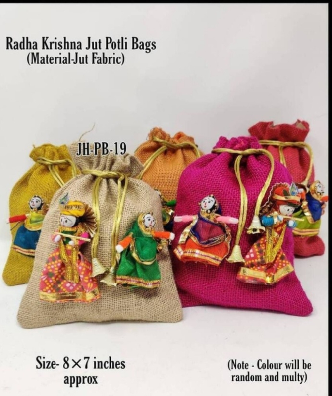 GOLDGIFTIDEAS Jute Potli Bags for Gift Packing Gift Bags for Return Gifts  Jute Gift Pouches Jute Goody Bags 18 x 13 CM