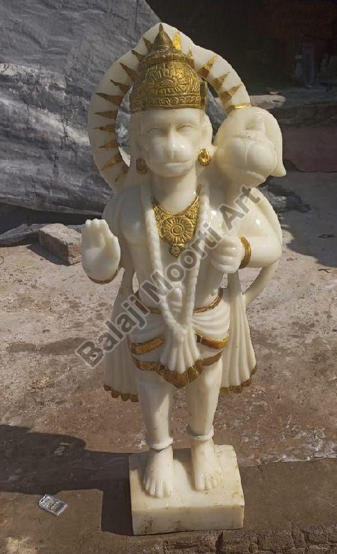 Golden Work Marble Hanuman Statue