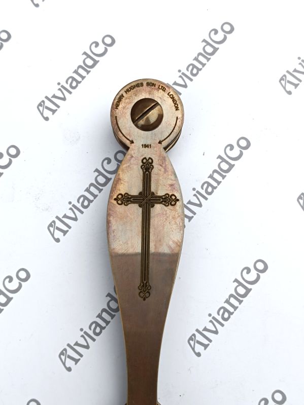 Antique Engraved Cross Brass Magnifying Glass