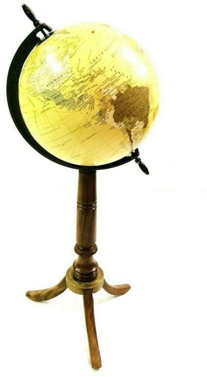 Handcrafted Antique Globe with Wooden Tripod Stand