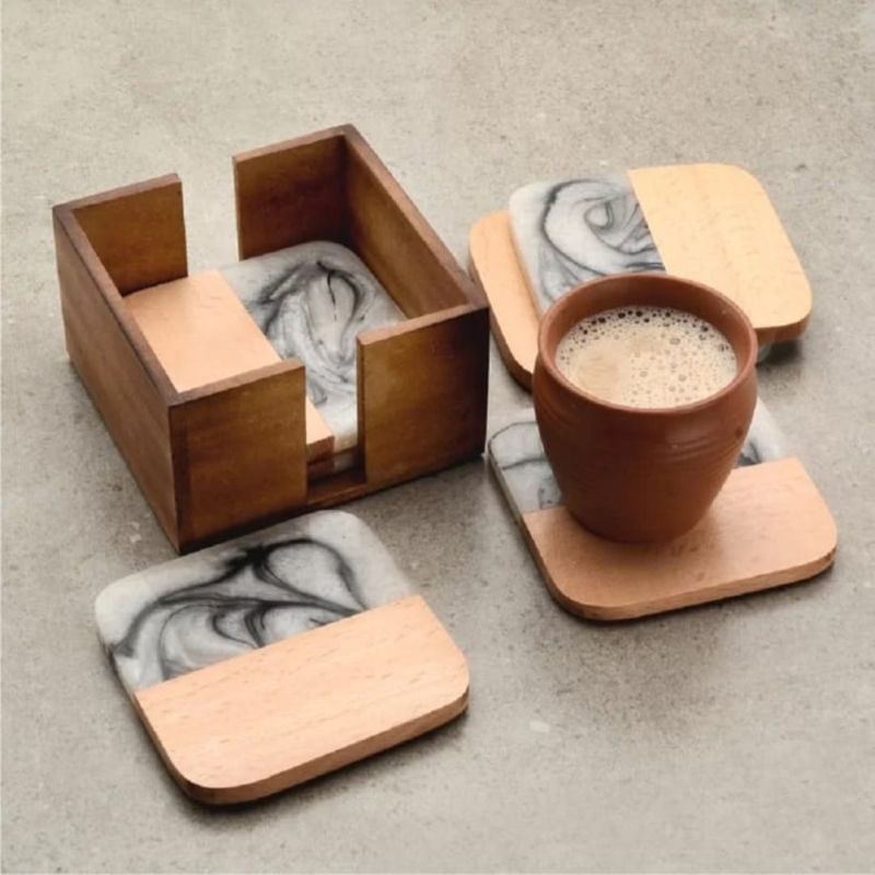 Wood & Resin Coasters (Set of 4)
