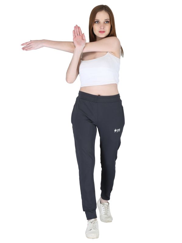 Women Grey Lycra Solid Track Pant With Grip