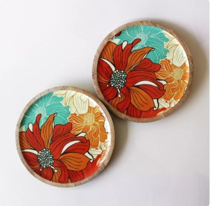 Floral Decal Round Serving Plate