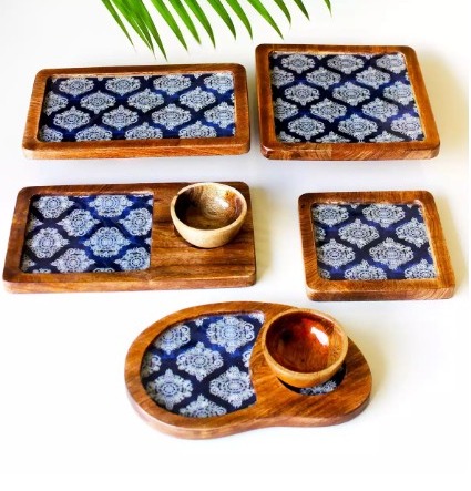 Indigo Pattern Platter Set of 7 Pcs