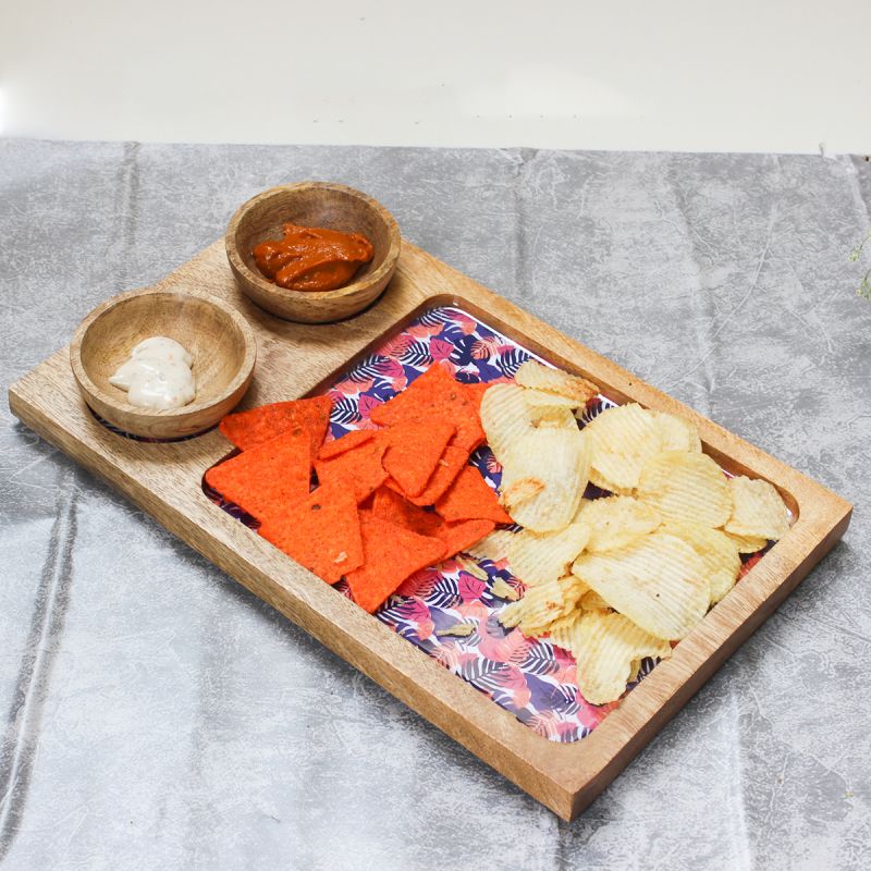 Macaw Tropical Mocha Mango Wood Platter with 2 Bowls