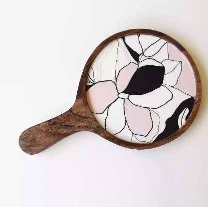 Round Abstract Floral Food Serving Platter with Handle