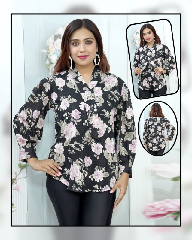 Black Floral Print Designer Top