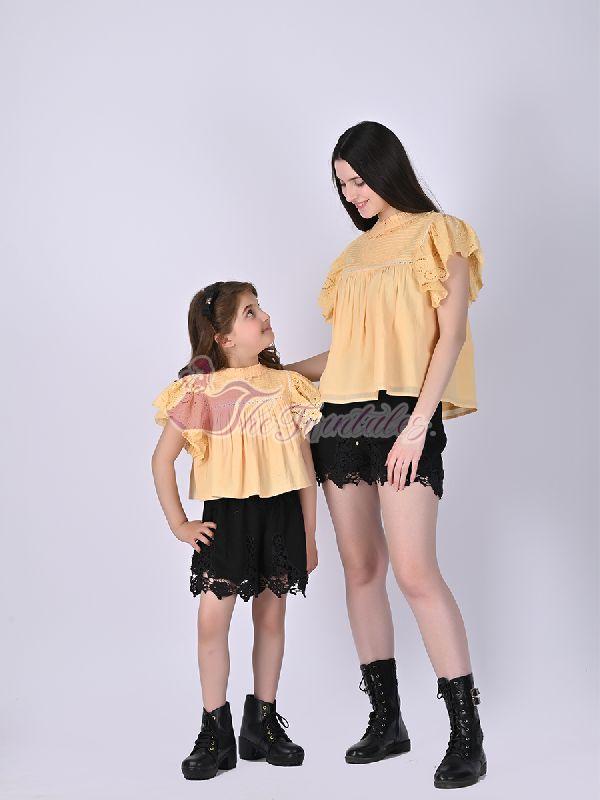 Mother and Daughter Butterfly Embroidery Flutter Sleeve Top