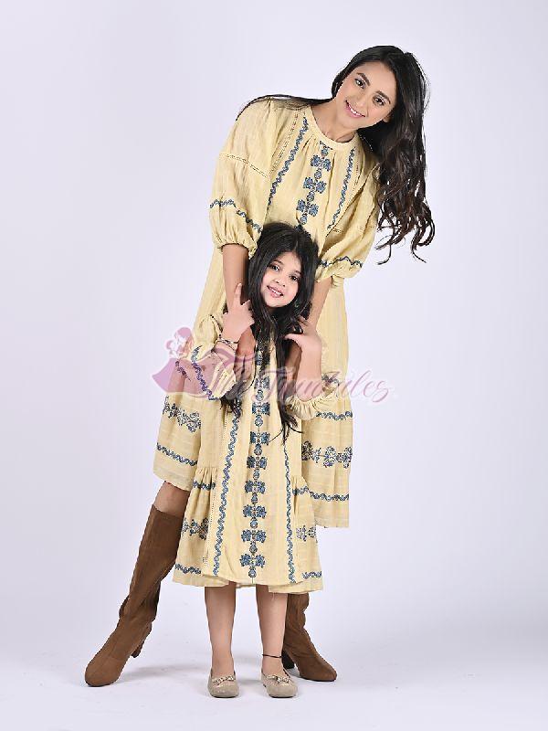 Mother and Daughter Classic love for Embroidery Midi Dress