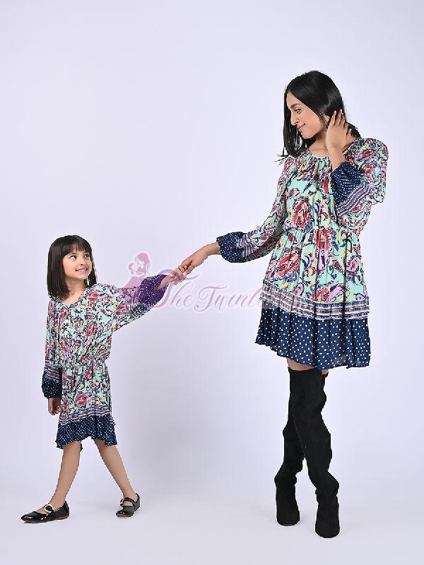 Mother and Daughter Farrah Aqua Paisley Midi Dress