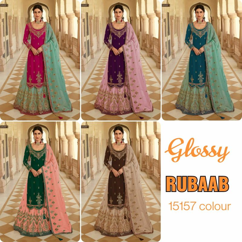Glossy Rubaab 15157 Heavy Blooming Georgette Fancy Sharara Suit