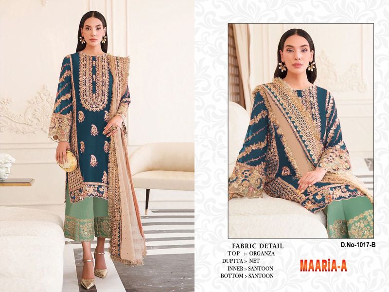 Maaria-A 1017 Heavy Viscose Organza Embroidery Pakistani Suit Set