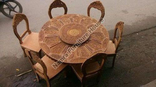 6 Seater Round Wooden Dining Table Set
