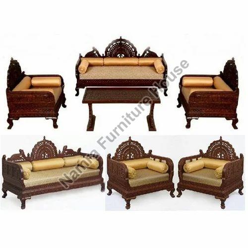Black Wooden Carved Sofa