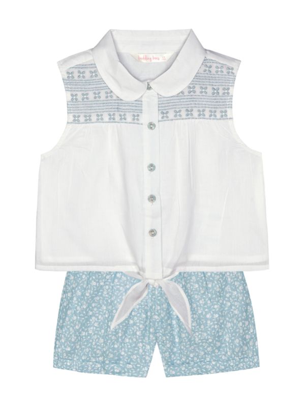 Girls Embroidered Tie Up Top & Short Set