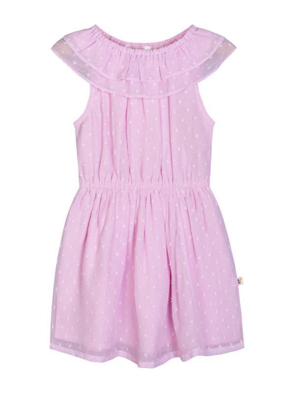 Girls Poly Dobby Pink Frock