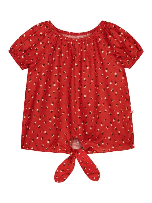 Girls Rayon Red Tie Knot Top