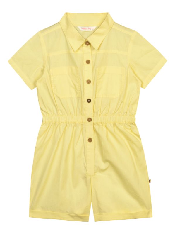 Girls Yellow Solid Cotton Jumpsuit