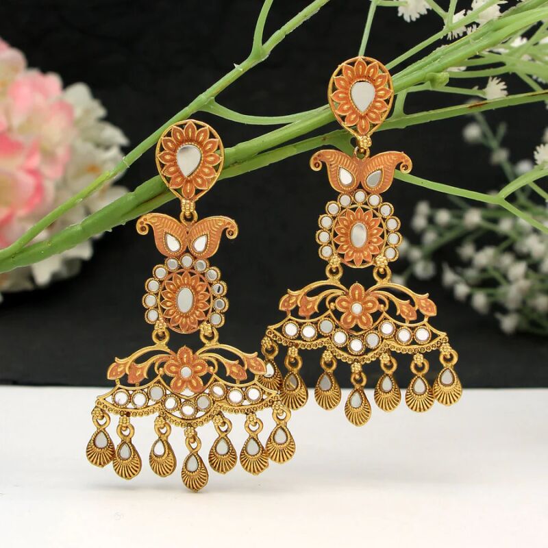 Peach Color Mint Meena Earrings