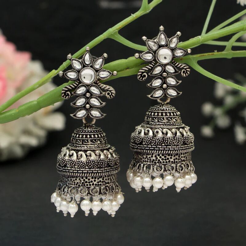 Flipkart.com - Buy Kwenties Collection Small Oxidised Earrings Studs for  womens / German Silver Earrings Stud German Silver Stud Earring Online at  Best Prices in India