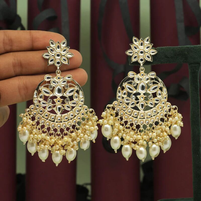 White Color Kundan Earrings