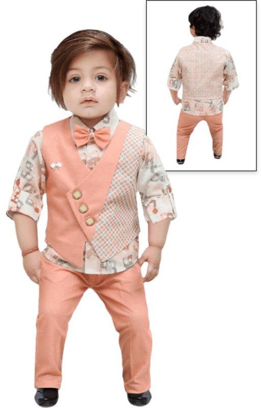 MM722 Peach Boys Pant Shirt Jacket Bow Tie Set