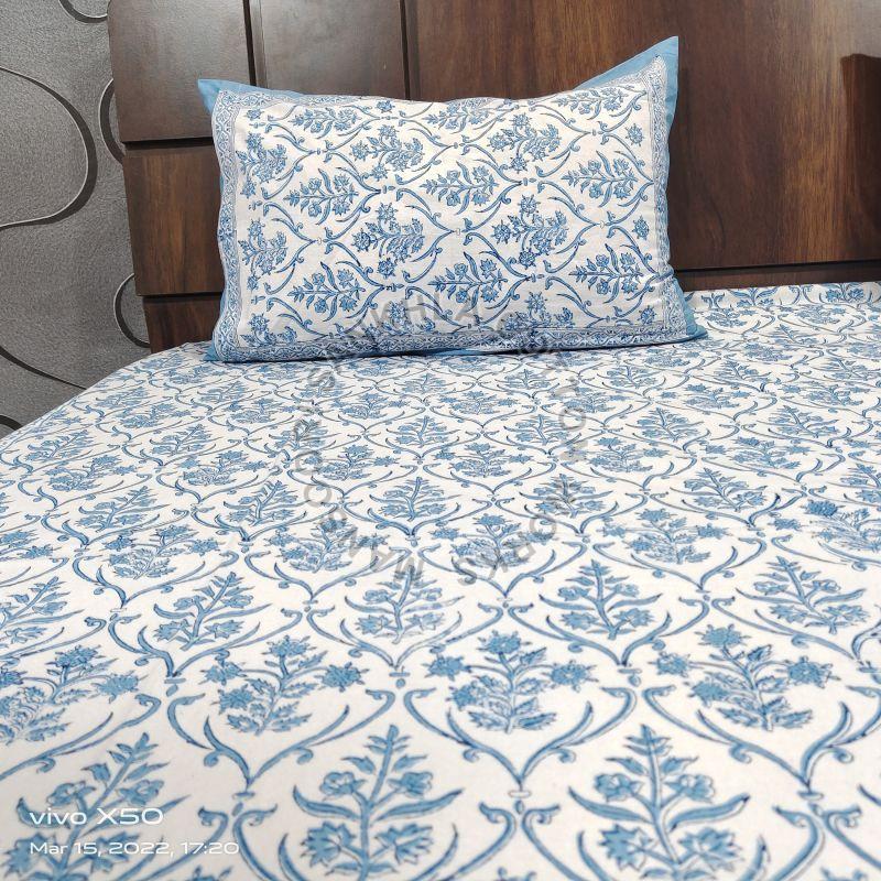 Blue Printed Hand Block Bed Sheet