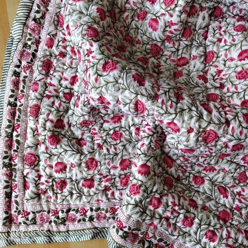 Pink Floral Hand Stitched Quilt
