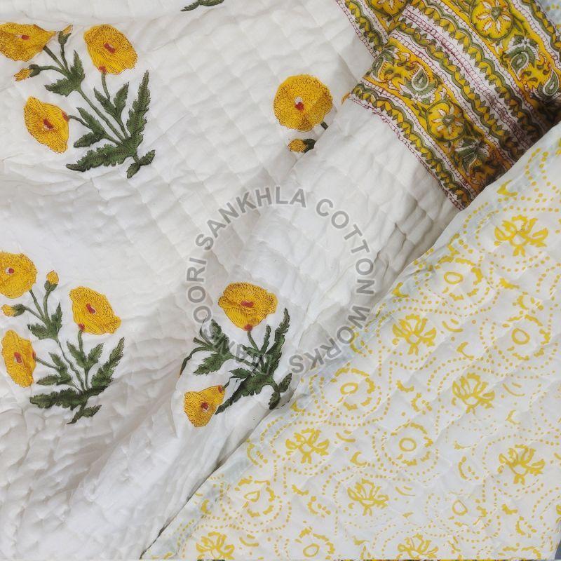 Yellow Flower Reversible Cotton Quilt