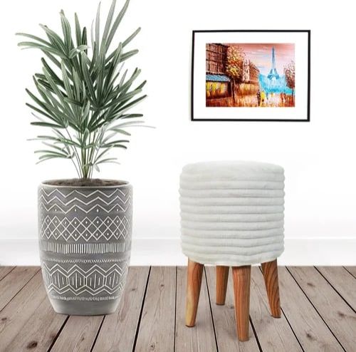 White Wooden Round Ottoman