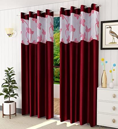 Maroon Net Patch Curtains