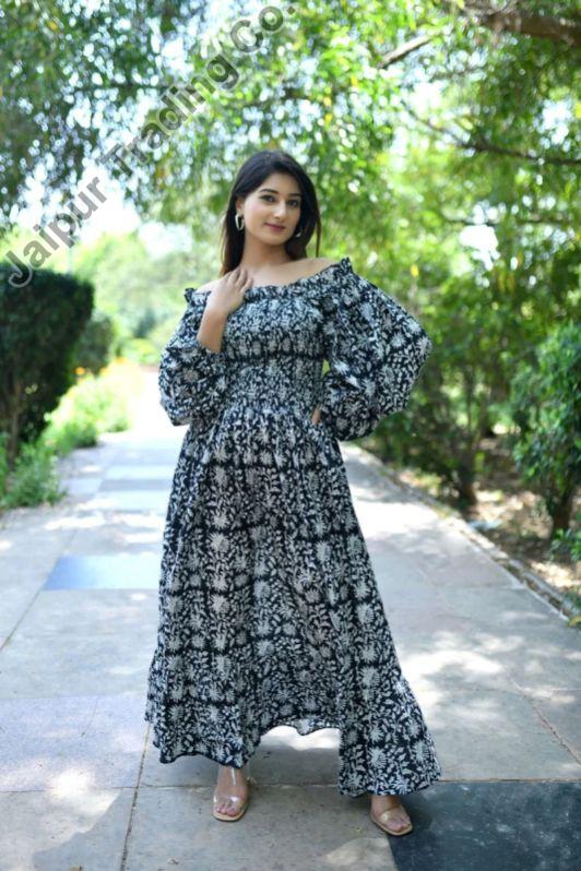 Blue Floral Hand Block Printed One Piece Dress Manufacturer Supplier from  Jaipur India