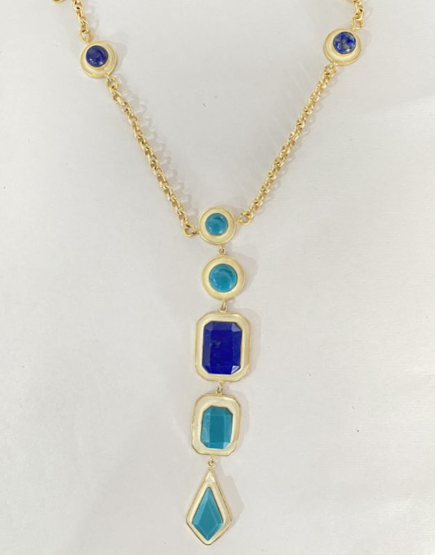 Gemstone Long Brass Necklace