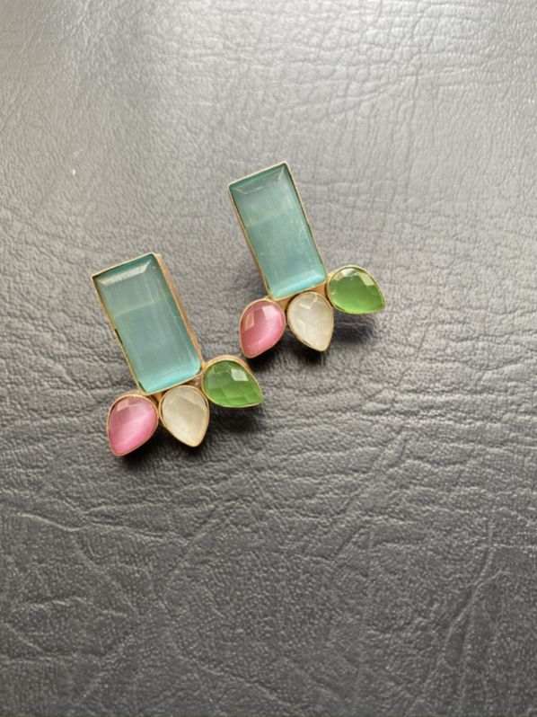 Multi Color Stone Brass Earrings