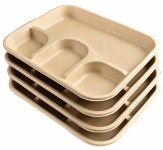 4 CP Rectangular Sugercane Bagasse Disposable Plate