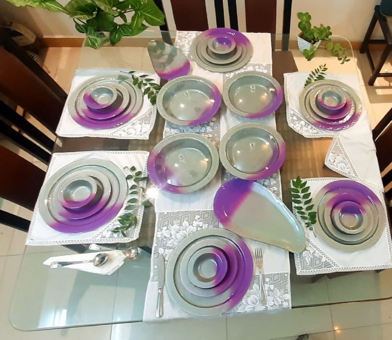 Grey Purple Dinner Set