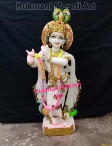 Multicolor Krishna Marble Statue