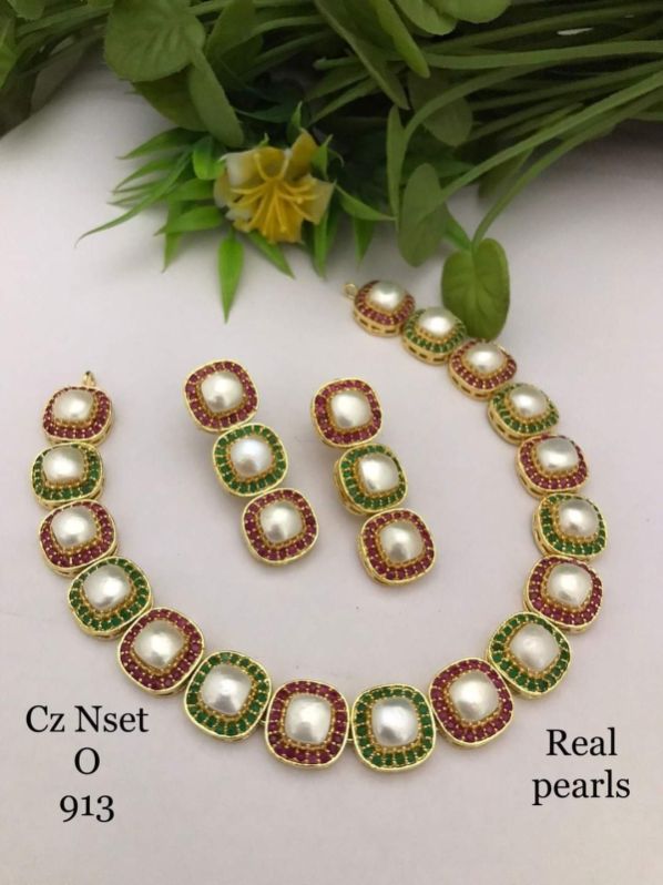 Cubic Zirconia Pearl Necklace Set