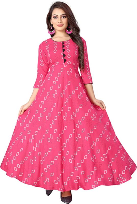 Ladies Round Neck Umbrella Sleeves Skin Friendly Comfortable Pink Fancy  Kurti Decoration Material: Beads at Best Price in Pathankot | Chetan  Garments