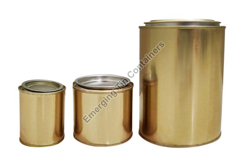 Cylindrical Golden Round Plain Tin Container