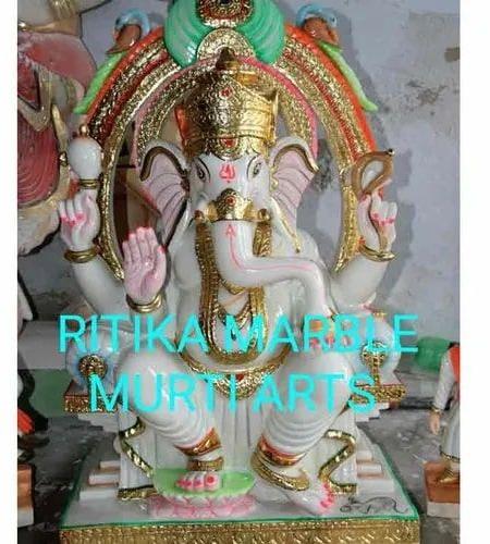 1.5 Feet Marble Multicolor Ganesh Statue